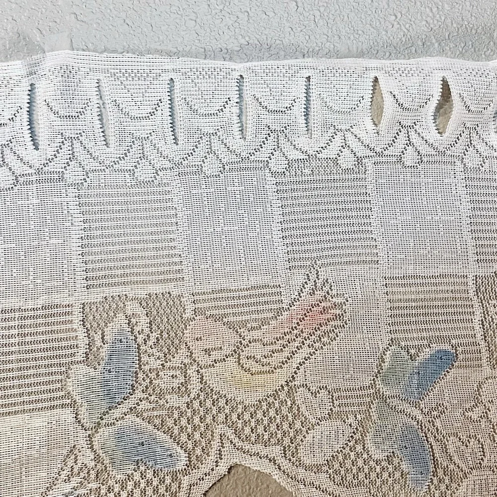 VTG Butterfly Bird Colored‎ Sheer Lace Curtain Valance 28